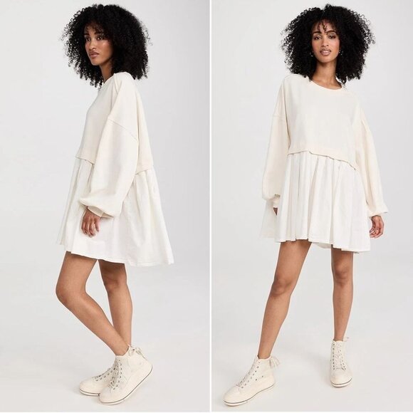 FREE PEOPLE Eleanor Tunic Sweatshirt Mini Dress Size S Oversized Ivory NEW - Picture 3 of 13